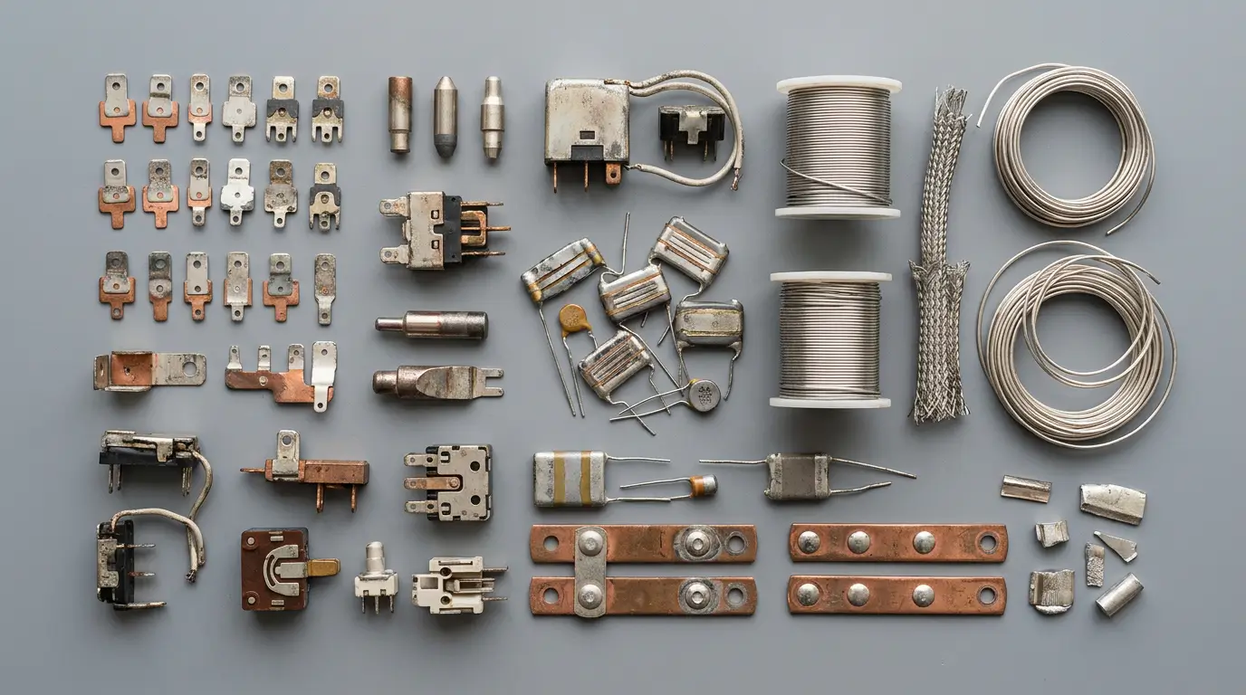 Что принимаем: напайка серебра, контакты реле, конденсаторы, переключатели, припои, проволока, радиодетали